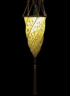 Fortuny Lamp Cesendello SILK Ochre Lit BUY thru www.luminosodesign.com