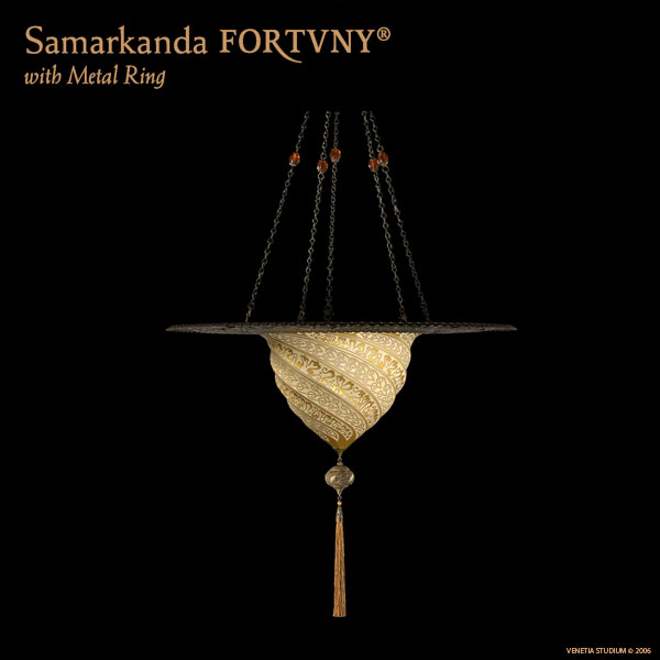 Fortuny Lamp Samarkanda Gold Glass Light Serpentina Design with Decorative Metal Rim BUY thru www.luminosodesign.com